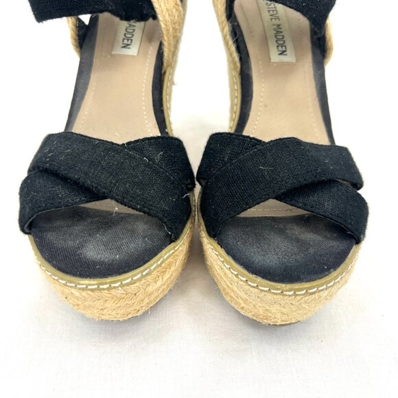 Steve Madden Eira Black Beige Espadrille Platform Sandals Women's 6.5 - Picture 5 of 10